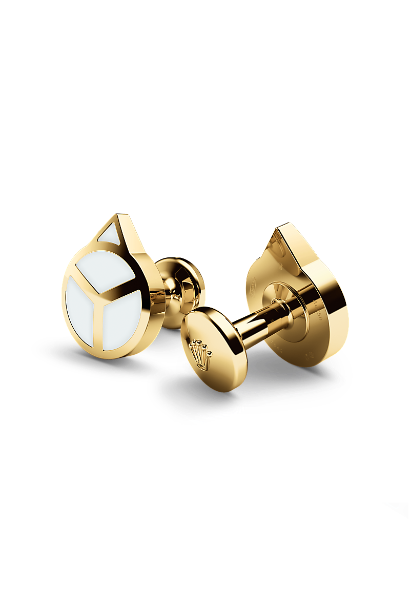 Rolex Hand cufflinks in yellow gold and luminescent material at Maxon Fine Jewelry