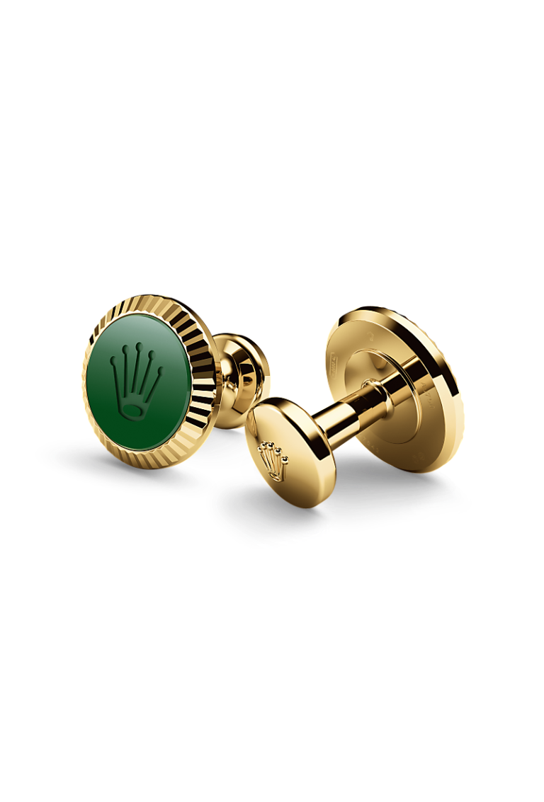 Rolex Fluted cufflinks in yellow gold and ceramic at Maxon Fine Jewelry