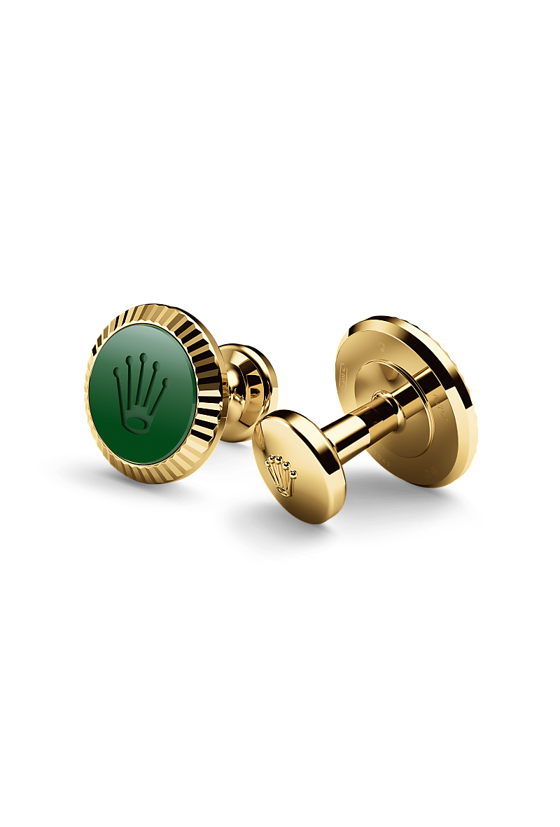 Rolex Fluted cufflinks in yellow gold and ceramic at Maxon Fine Jewelry