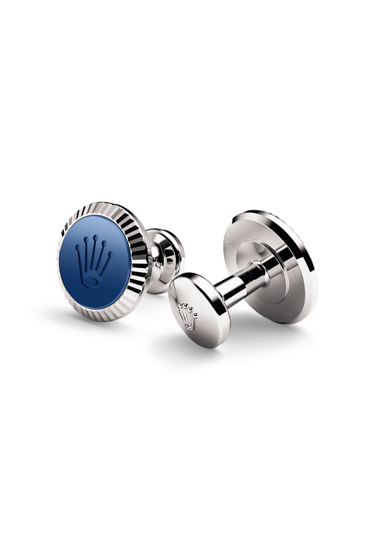 Rolex Fluted cufflinks in white gold and ceramic at Maxon Fine Jewelry