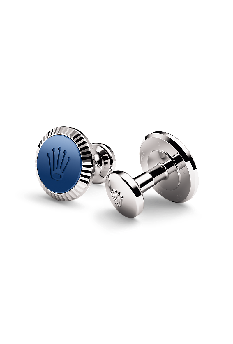 Rolex Fluted cufflinks in white gold and ceramic at Maxon Fine Jewelry